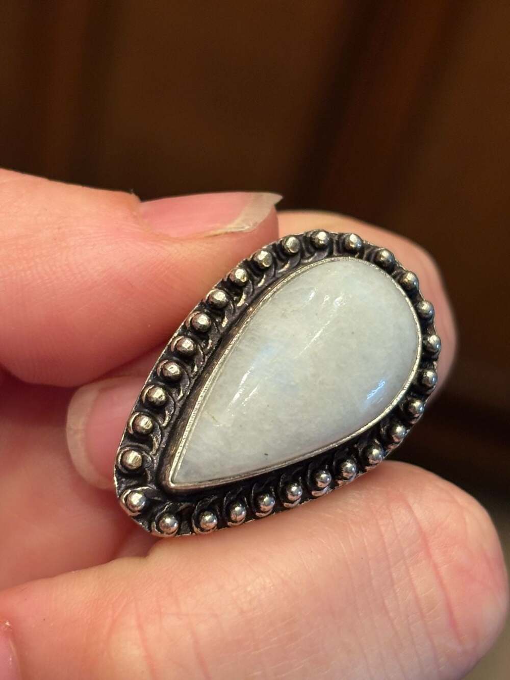 925 Sterling Silver Teardrop Blue Flash Moonstone Divinity Ring